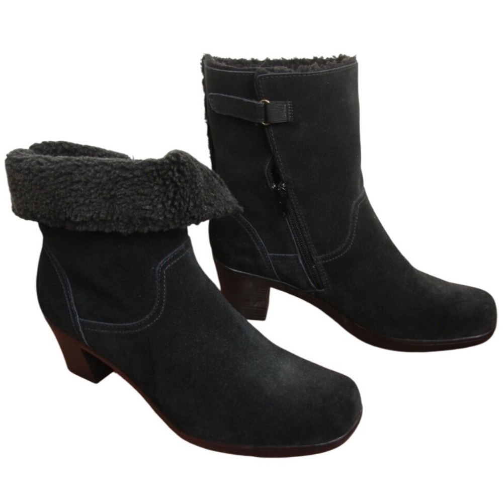Clarks Bendables Heel Boot Black‎ Fold Down Fleece Sherpa Lined Zip Womens 9M